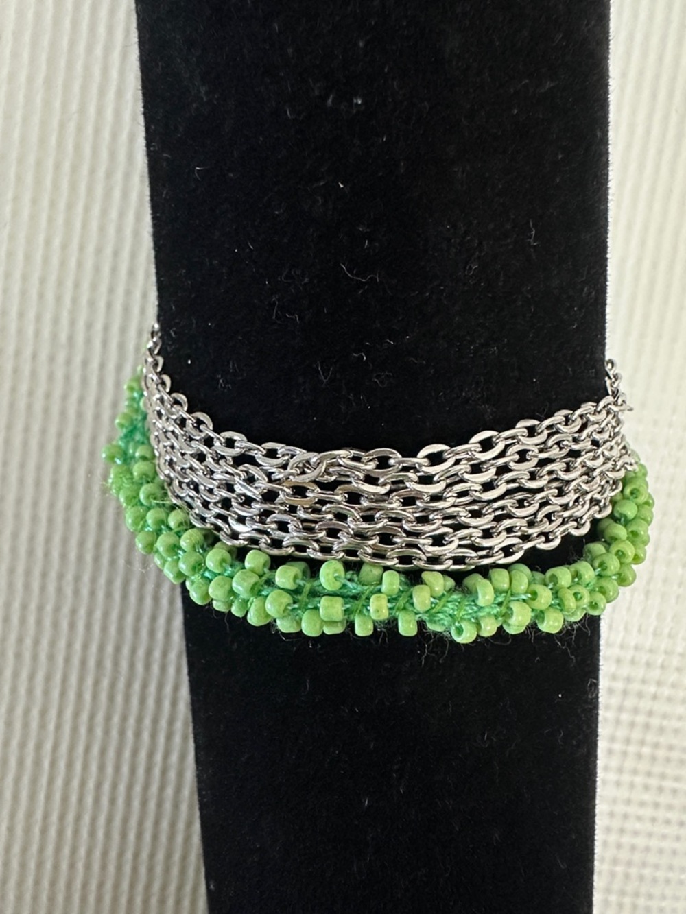 Pastels Lime Green Beaded Multi-Chain bracelet with Silver Chains